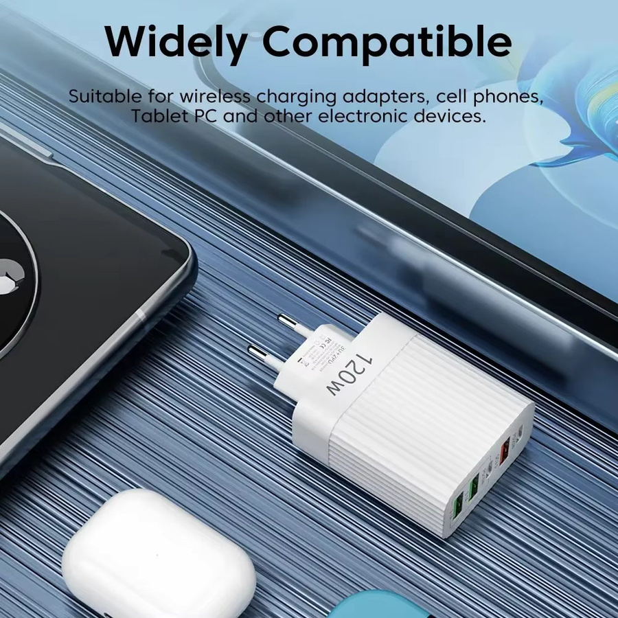USB-C-Ladegerät mit 120 W und mehreren Anschlüssen für Schnellladung via PD Typ C und QC 3.0, Wandadapter in Weiß - Bild 5