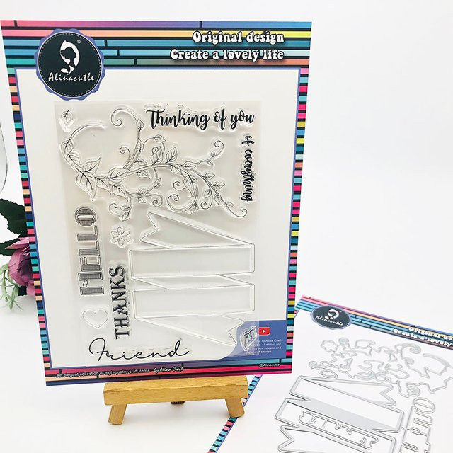 Alinacutle Clear Stamps Set Hello Banner und Danke für Scrapbooking und Kartenalben, transparent - Bild 1