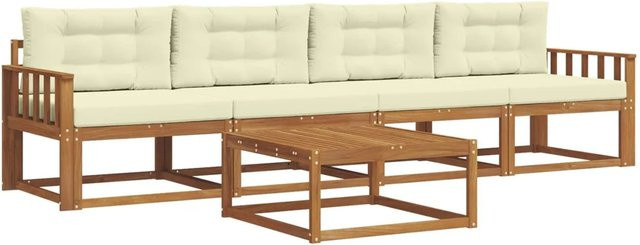 vidaXL Outdoor-Sofagarnitur aus Akazienholz mit Kissen in Braun und Beige - Bild 1