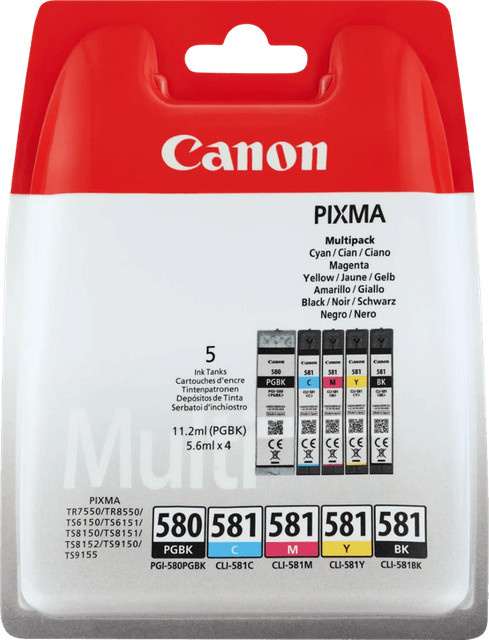 Canon PGI-580 PGBK und CLI-581 CMYBK Tintenpatronen Multipack in Schwarz, Gelb, Cyan und Magenta - Bild 1