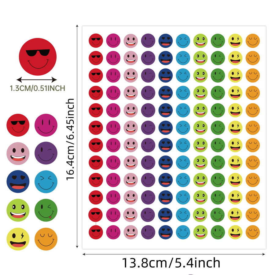 1200 Stück Mini Happy Smile Face Aufkleber in Bunt aus Papier - Bild 2