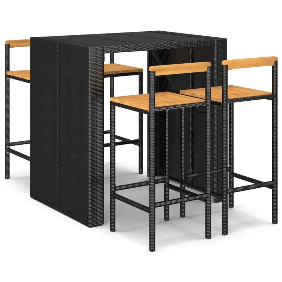 vidaXL 5-tlg Gartenbar-Set Modell 8 in Schwarz aus Poly Rattan und Akazienholz mit Hartglas-Tischplatte - Bild 2