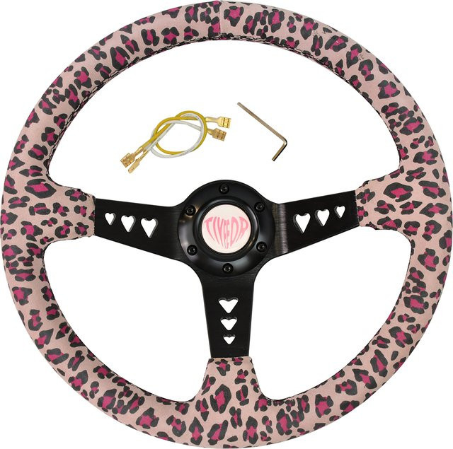 TIYPEOR Sportlenkrad mit Herz-Rosa Leopardenmuster und Herz-Ausschnitt, 6-Loch-Design, Durchmesser: 350 mm - Bild 1