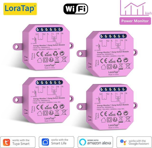 LoraTap Tuya Smart Life 16A Lichtschalter-Relaismodul mit 2-Wege-Steuerung und Energieverbrauchsüberwachung, kompatibel mit Google Home und Amazon Alexa, Weiß - Bild 1