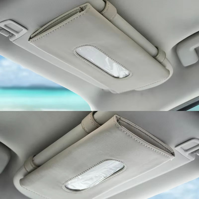 Hängende Auto-Taschentuchbox aus PU-Leder in Beige für PKW und LKW - Bild 3