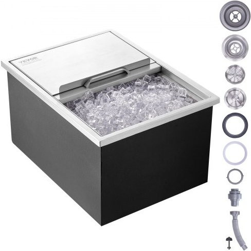 VEVOR Edelstahl Drop-in-Eisbox mit Schiebedeckel und Abfluss, kommerzieller Eisbehälter für die Outdoor-Küche, Volumen: 55,23 l, B/T/H: 60,8 x 45,7 x 33,3 cm - Bild 1