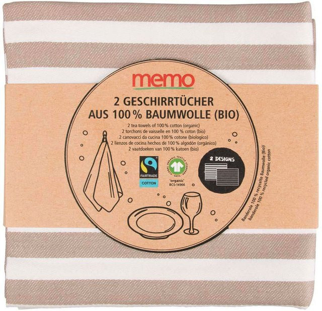 2er Pack memo Geschirrtücher aus Bio-Baumwolle, gestreift, grau/weiß, B/H: 50 x 70 cm - Bild 2