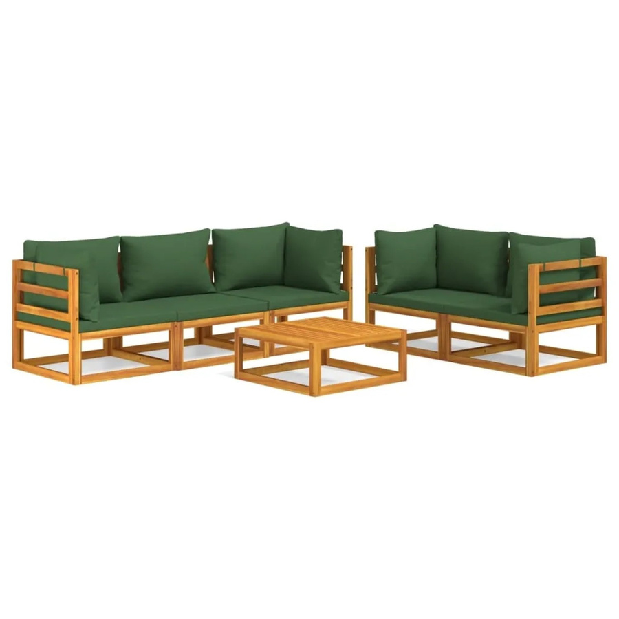 vidaXL 6-tlg Garten-Lounge-Set aus Akazien-Massivholz mit grünen Polsterkissen in L-Form - Bild 2