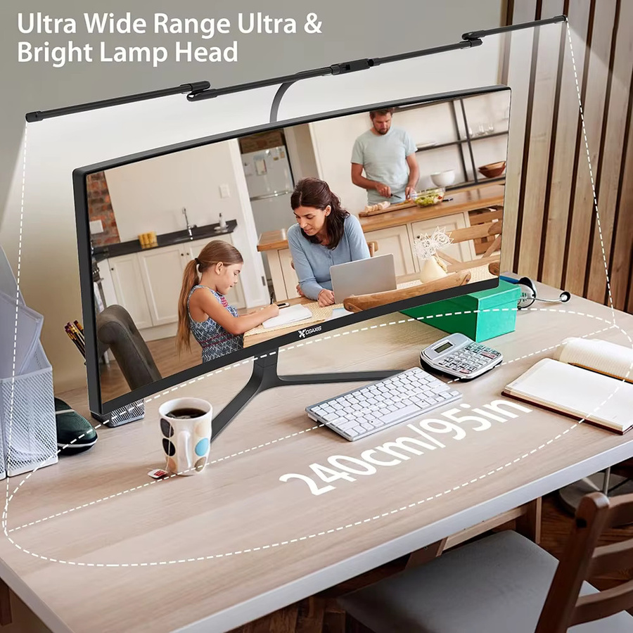 24 W LED Computertischleuchte mit Klemme in Schwarz, ultrahelle Schreibtischlampe mit 5 Farbtemperaturen und 10 Helligkeitsstufen, augenschonende Monitorlampe für Home Office und Task Lighting - Bild 4