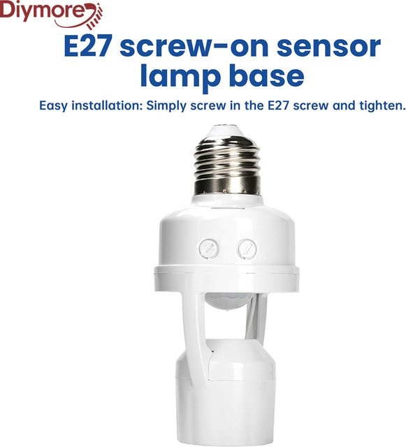 Diymore Infrarot Bewegungsmelder E27 Sensor Kopf für Lampe, Weiß - Bild 1