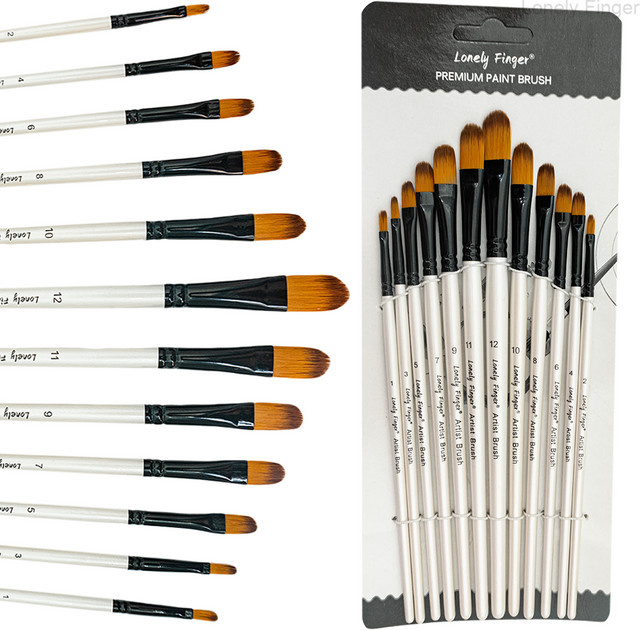 Haselnuss 12-teiliges Aquarellpinsel-Set aus Nylonhaar in Braun für Aquarell, Acryl, Tinte, Gouache, Öl und Tempera - Bild 1