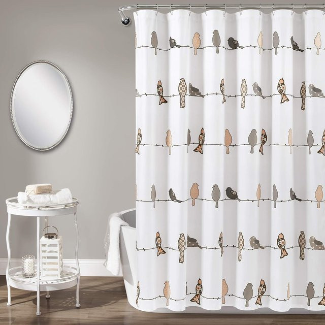 Lush Decor Rowley Duschvorhang mit buntem Vogel- und Blumenmuster in Multicolour und Weiß, B: 240 cm, H: 180 cm - Bild 1