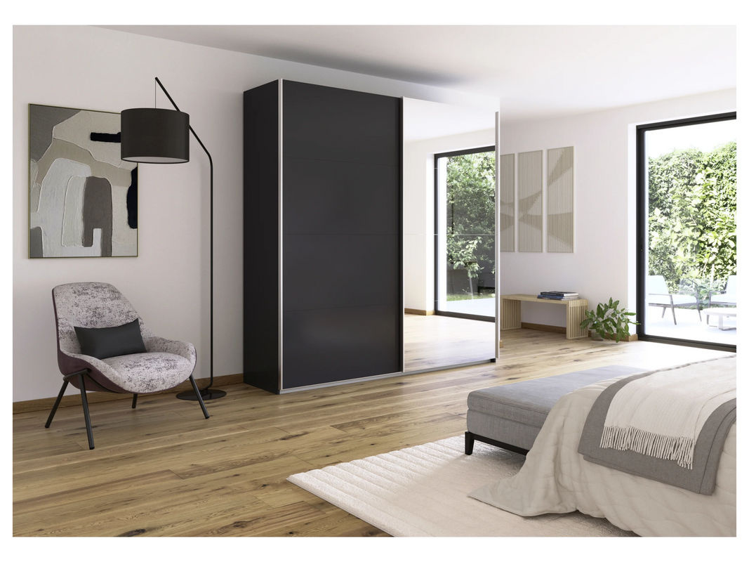 RAUCH Quadra Schwebetürenschrank Grau mit Spiegelelementen, B/H: 226 x 230 cm - Bild 3