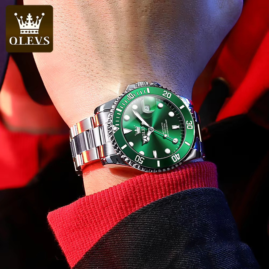 OLEVS Herrenuhr, Automatik, Edelstahl, Grün, Datum - Bild 4
