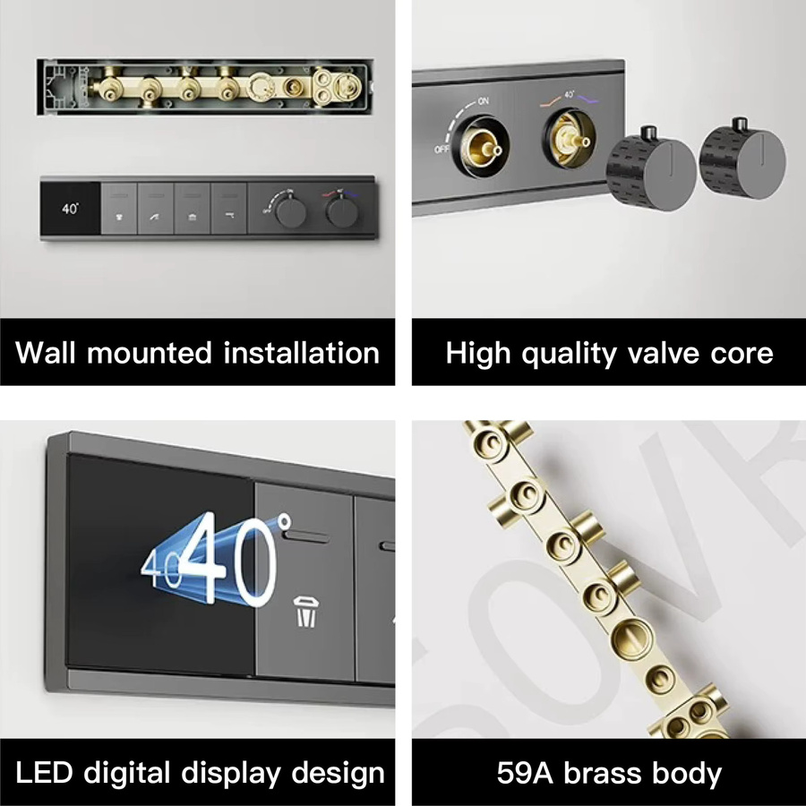 Aitana Regenduschsystem mit LED-Digitalanzeige und Thermostat-Mischer für Heiß- und Kaltwasser - Bild 3