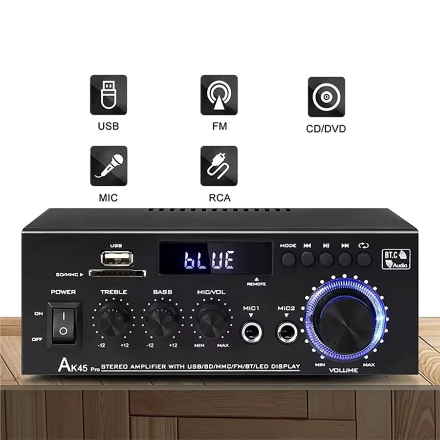 Kebidumei AK45 Digitaler 2-Kanal HIFI Bluetooth 5.0 Verstärker mit 800W, USB-A, FM und Mikrofoneingang, Schwarz - Bild 2
