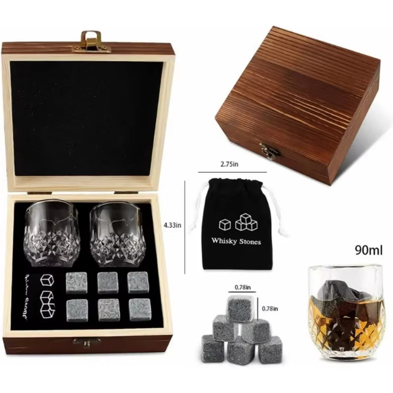 JUSTINLAU Whiskey-Set mit Granit-Whiskey-Steinen und Glas-Tumbler in einer Holzbox, transparent - Bild 6