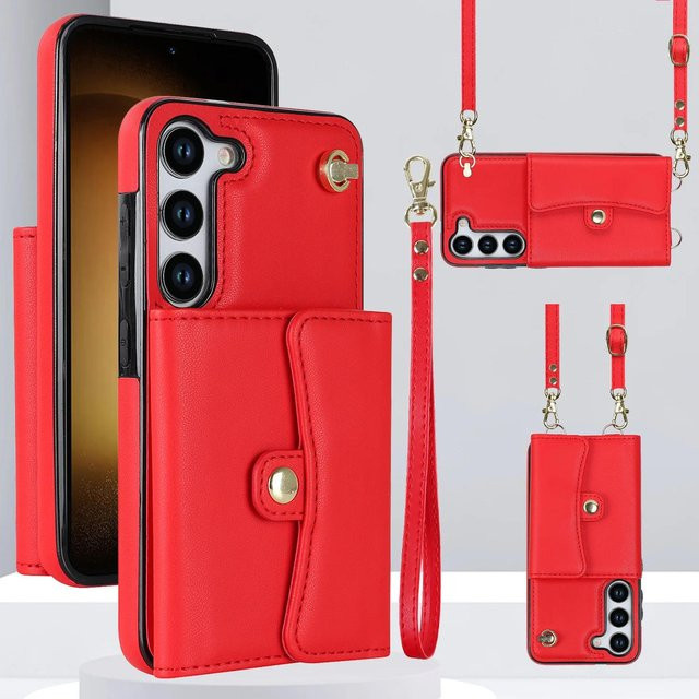 Handgelenkschlaufe Umhänge-Handyhülle mit Brieftasche für Samsung Galaxy S24 FE S25 Ultra S23 S22 S21 Plus A16 A15 A35 A55 A14 A54 A53 in Rot - Bild 1