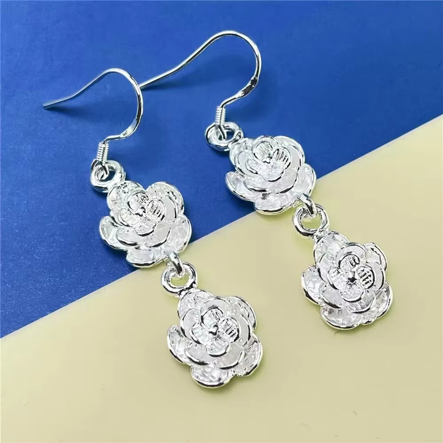 Ohrringe 925 Silber, Rosenblüten-Anhänger, Damen - Bild 2