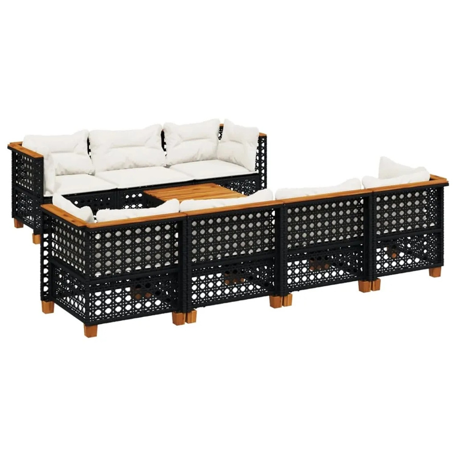 vidaXL 8-teilige Garten-Sofagarnitur aus Poly-Rattan und Akazienholz in Schwarz mit cremeweißen Kissen - Bild 2