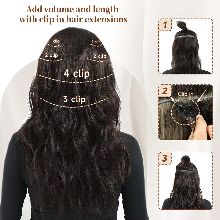 Refeeny Clip-In Haarverlängerungen, 7-teiliges Set, lange lockige Wellen, 22 Zoll - Bild 6