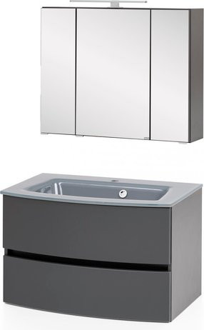 HELD MÖBEL Waschtisch-Set KOPENHAGEN, 4-teilig, grau, modern, wandmontiert mit LED-Beleuchtung und Steckdose - Bild 1