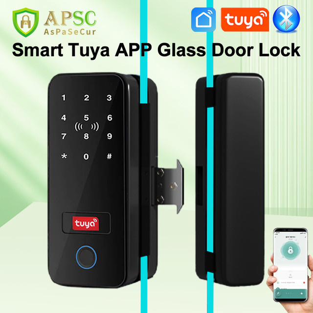 Tuya Smart Bluetooth Biometrisches Glastürschloss in Schwarz mit Fingerabdruck, Passwort und Kartenfunktion für Büro und Geschäftsbereiche - Bild 1