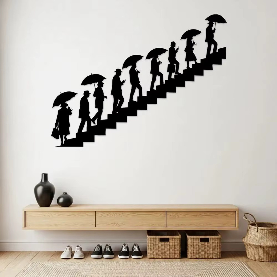 CIFBUY Wanddekoration aus Metall mit Regenschirm-Silhouetten in Schwarz, moderne abstrakte Kunst für Flur und Treppenhaus - Bild 4