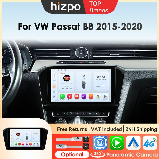 Hizpo Android 14 Carplay Autoradio mit GPS für Volkswagen VW Magotan Passat B8, Schwarz, 8-Core Multimedia Player - Bild 1
