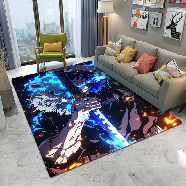 Demon Slayer Teppich Hashibira Inosuke Cartoon Rutschfeste Matte für Wohnzimmer Schlafzimmer und Balkon, B/T: 80 x 120 cm - Bild 1