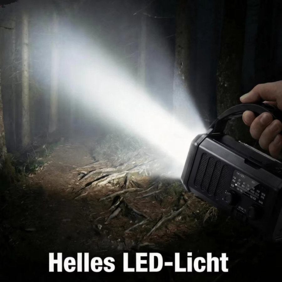 Bytelike Notfall-Radio mit LED-Taschenlampe, Solar, USB-C und SOS-Warnfunktion, erhältlich in Grün oder Schwarz - Bild 5