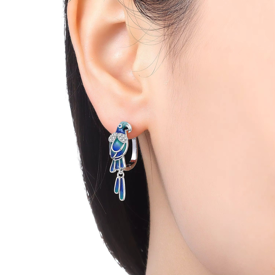 PANPOKI Ohrringe, 925 Sterling Silber, Blau Grün, Papagei Vogel, Damen - Bild 2
