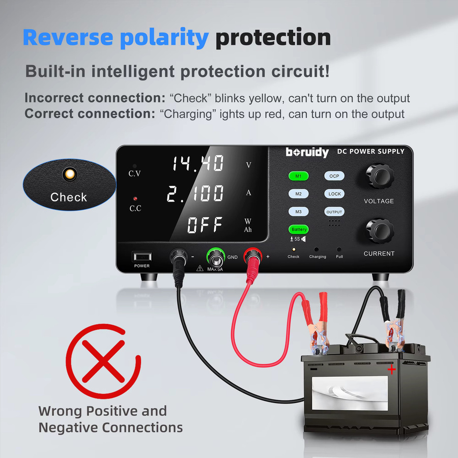 Boruidy Labor-Gleichstromversorgung Schwarz, variabel 15V-60V 20A-30A, hochpräzises Schaltnetzteil für Lithium-Batterie-Ladetests und Batterieaktivierung mit OCP, M1-M3 - Bild 4