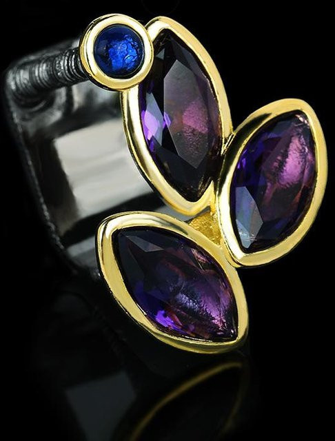 YIRAN Offener Ring, Amethyst, Unisex, black - Bild 1