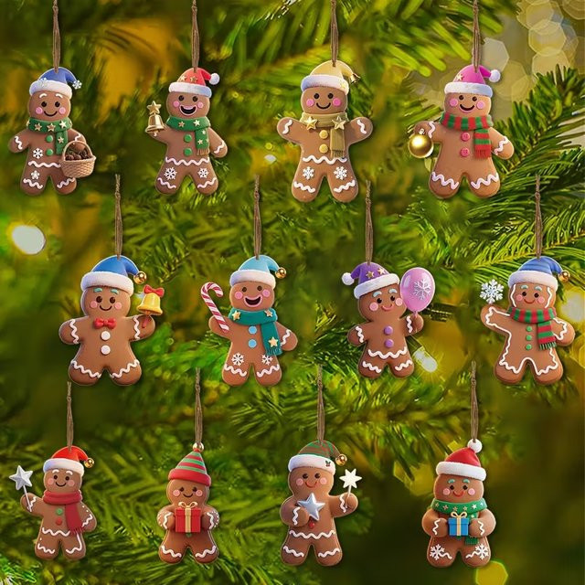 ZQNYCY Weihnachts Lebkuchen Mann Holz Anhänger Set, bunte Weihnachtsbaum Ornamente für Kinder DIY Dekoration - Bild 1
