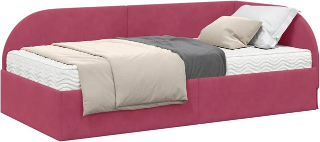 vidaXL Eckbettgestell mit 2 Matratzen und Kopfteil in Rot aus Samt, B/T: 100 x 200 cm - Bild 1