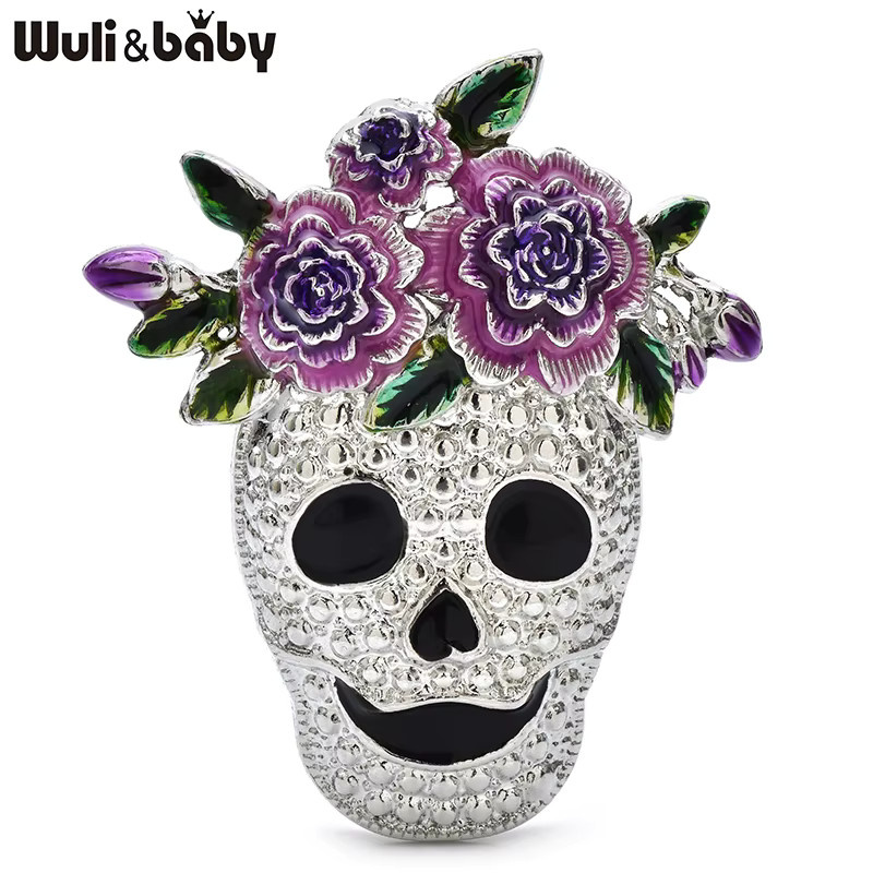 Wuli&baby Wear Brosche, Blumen-Totenkopf, Silber, Unisex - Bild 1