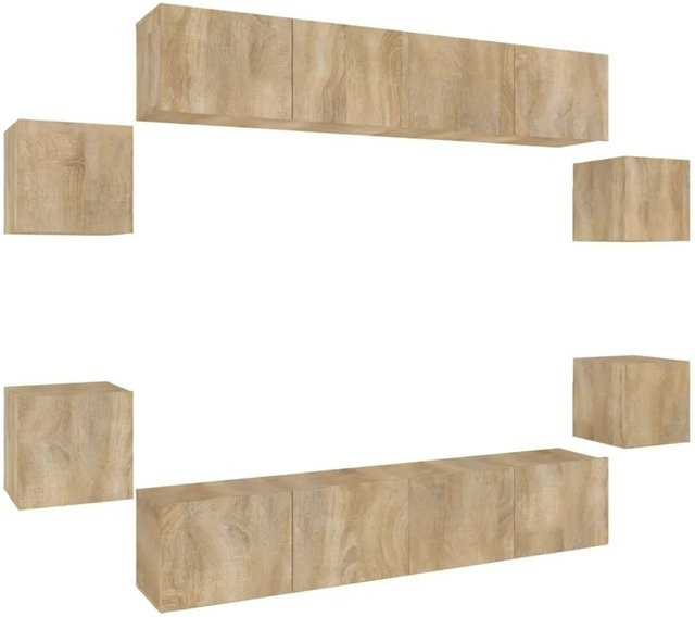 vidaXL 8-teiliges TV-Schrank-Set Sonoma-Eiche aus Holzwerkstoff, Wandmontage für das Wohnzimmer, B/T/H: 80 x 30 x 30 cm und 30,5 x 30 x 30 cm - Bild 1