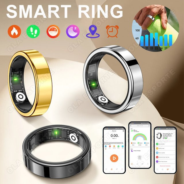 Ola Esporte Smart Ring Schwarz mit Ladeetui für Männer und Frauen inklusive Anruf- und Nachrichtenfunktion sowie Herzfrequenz- und Stressmonitor - Bild 1