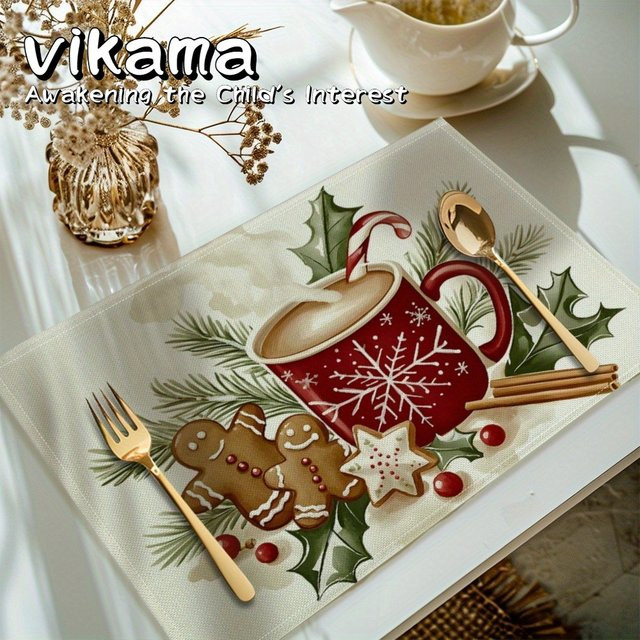 VIKAMA 4-teiliges Weihnachts-Tischset mit Tischdecke und Platzsets, mehrfarbig, grafisches Design - Bild 1