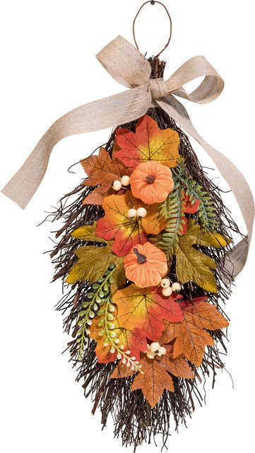 LIVARNO Herbstdeko hängend in Orange mit floralem Blätterdesign aus Textil - Bild 1