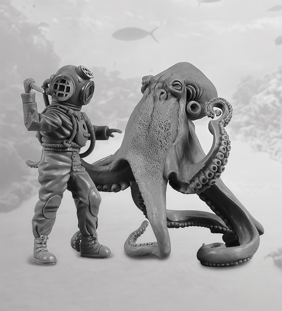 MEEKLION MODEL Taucher und Oktopus, Resin-Modellbausatz, Maßstab 1:35 - Bild 1