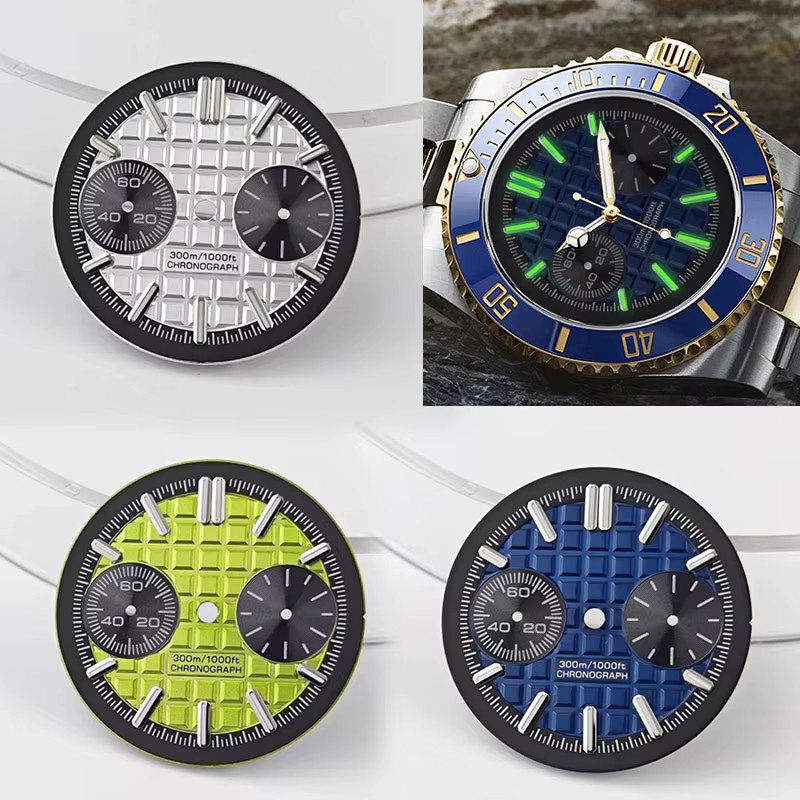Seiko Chronographen-Zifferblatt, 30 mm, grün, Edelstahl, Silber, Unisex - Bild 1