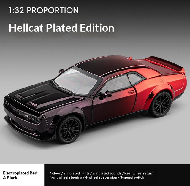 Linyi toy car Hellcat Challenger Sportwagen Modell, 1:32, Metall, ab 14 Jahren - Bild 1