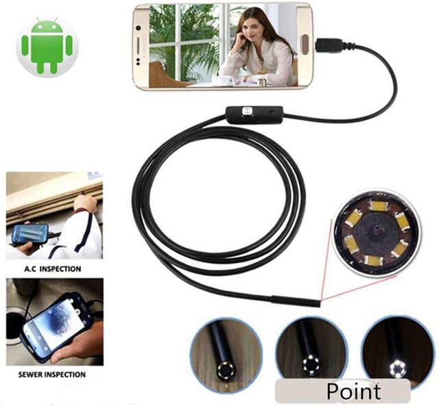 High Spirits Android Endoskop USB-Inspektionskamera wasserdicht mit 6 LED in Schwarz, Länge: 5 m - Bild 1
