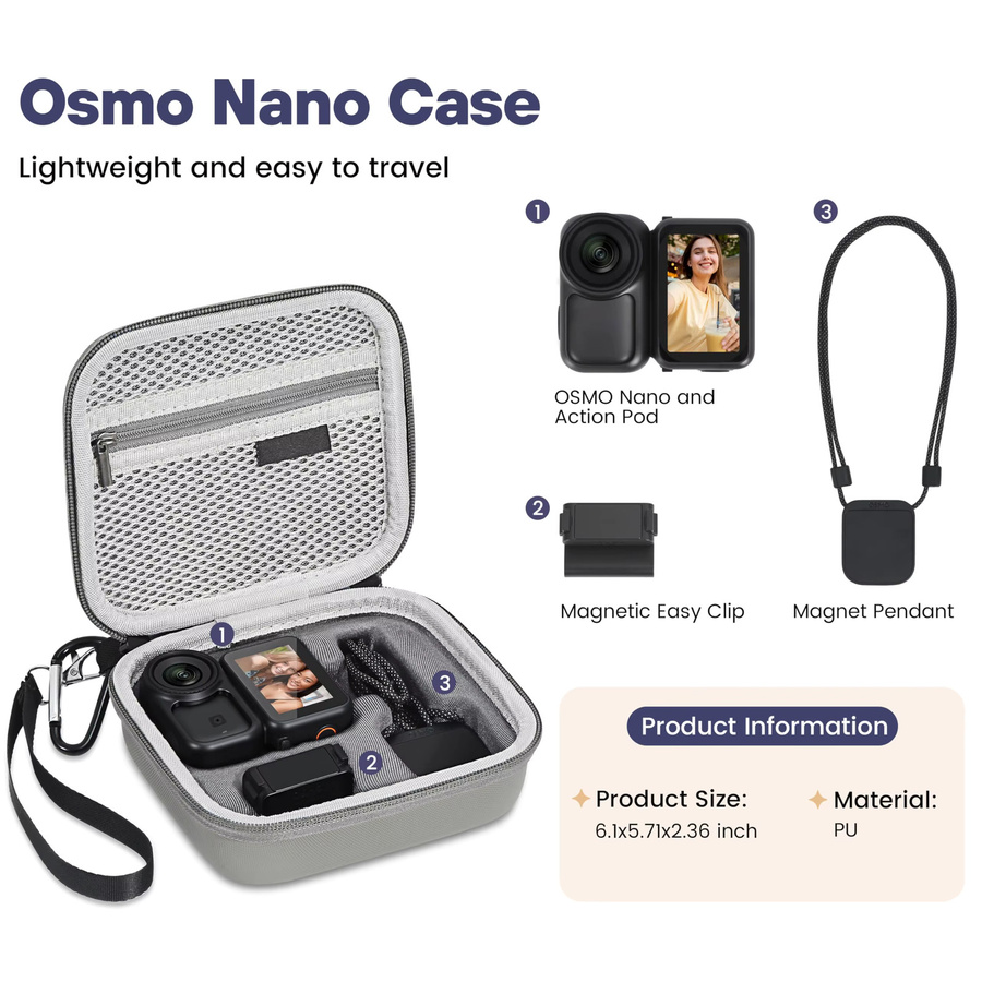 DJI Osmo Nano Tragetasche aus PU-Leder in Grau für Zubehör und Reise-Vlogging - Bild 2