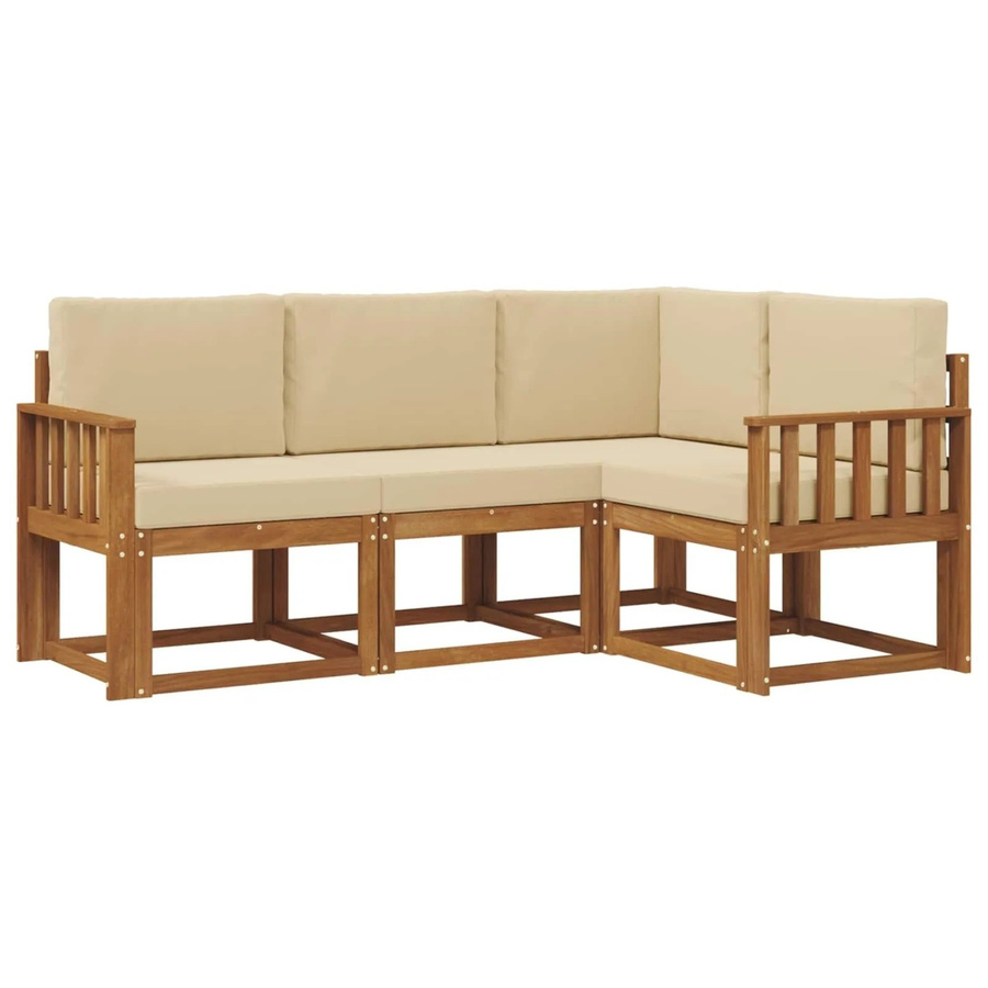 vidaXL Outdoor-Sofagarnitur in L-Form aus massivem Akazienholz mit Kissen in Beige - Bild 2