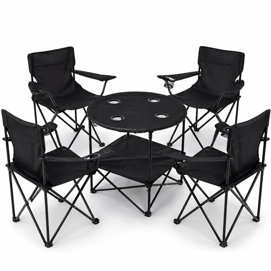 BigDean Camping Set bestehend aus 4 Campingstühlen und 1 Campingtisch in Schwarz - Bild 2