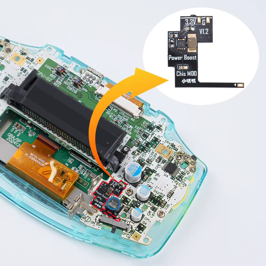 CHISCART Chis MOD Power Boost V1.2 Power-Modul für GBA AGB-001 02-Revision Motherboards zur Verbesserung der SuperChis Prime-Kompatibilität - Bild 4