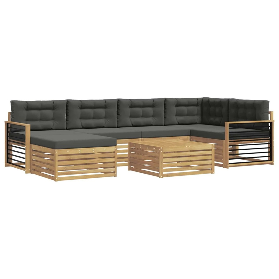 vidaXL Outdoor-Sofagarnitur L-Form aus Akazienholz mit 7 Kissen in Weiß und Anthrazit - Bild 2